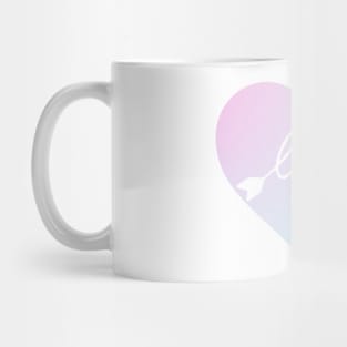 Pink and blue ombre heart with the word love Mug